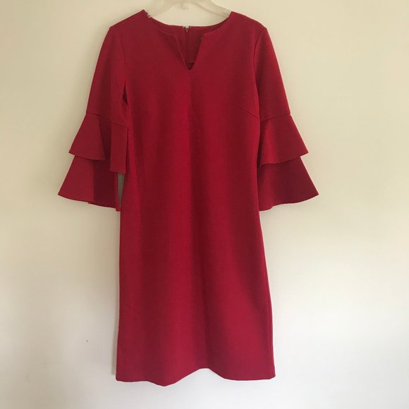 J. Mclaughlin Red Bell Sleeve Dress S - Picture 2 of 6
